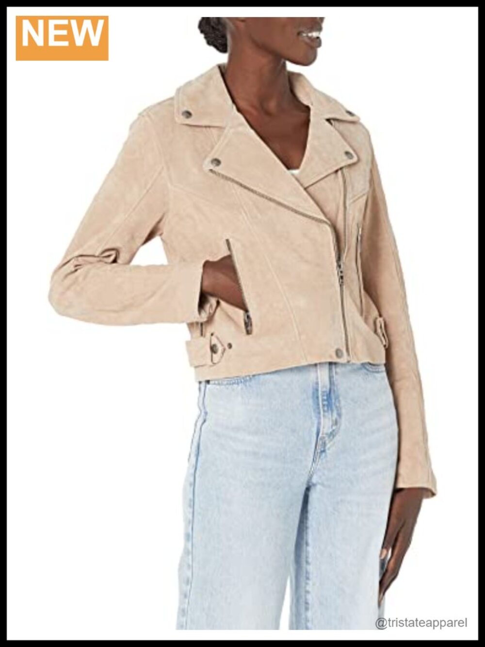 Real Suede Moto Jacket Long Sleeve Zip Front